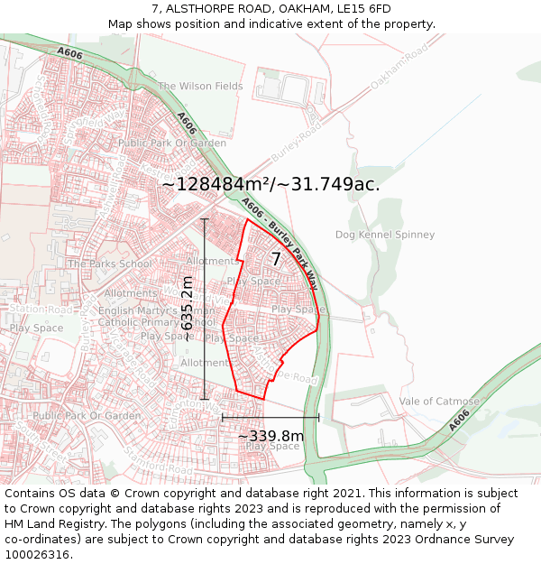 7, ALSTHORPE ROAD, OAKHAM, LE15 6FD: Plot and title map