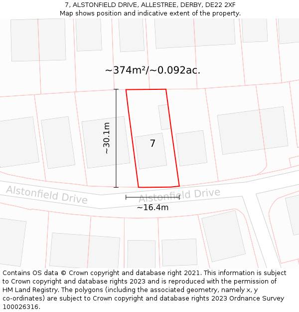 7, ALSTONFIELD DRIVE, ALLESTREE, DERBY, DE22 2XF: Plot and title map