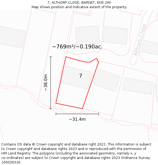 7, ALTHORP CLOSE, BARNET, EN5 2AY: Plot and title map