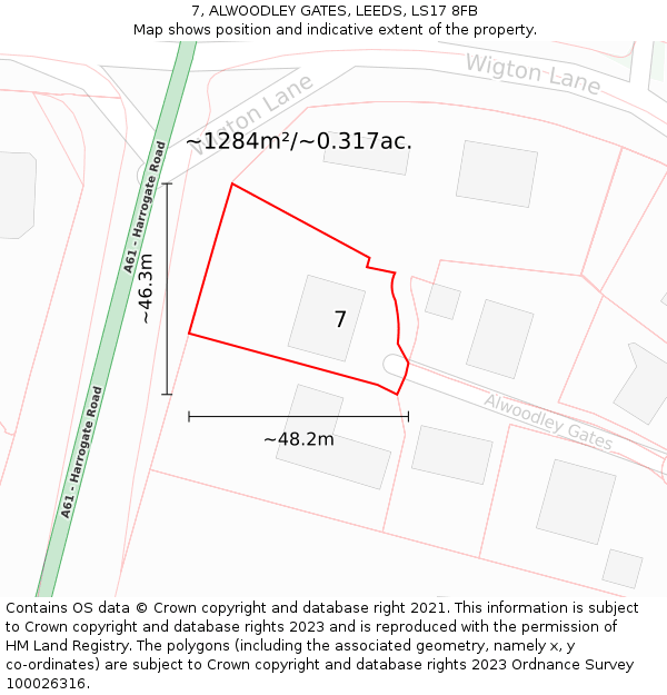7, ALWOODLEY GATES, LEEDS, LS17 8FB: Plot and title map