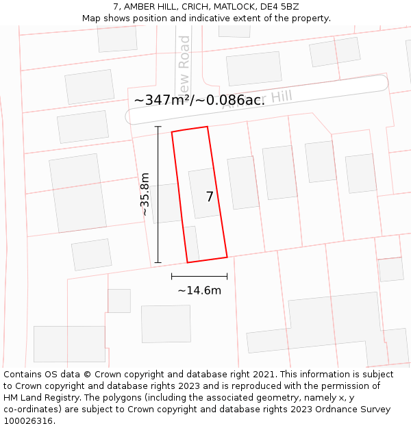 7, AMBER HILL, CRICH, MATLOCK, DE4 5BZ: Plot and title map