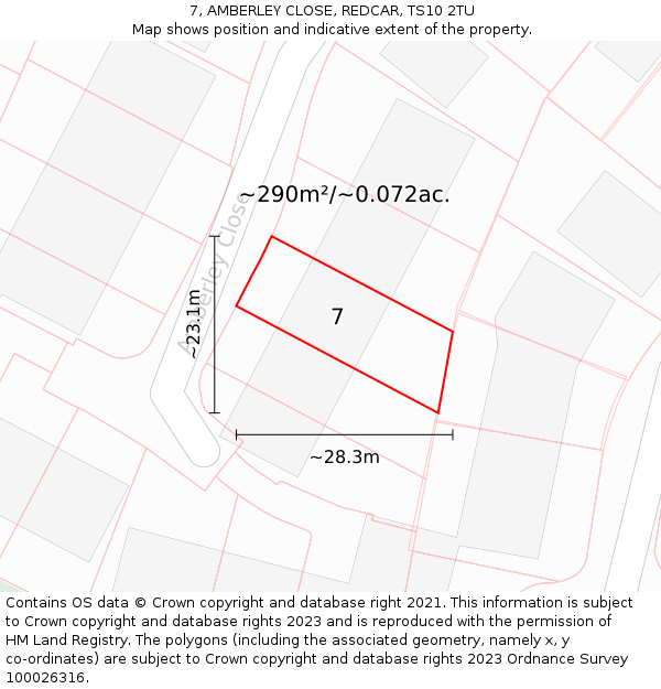 7, AMBERLEY CLOSE, REDCAR, TS10 2TU: Plot and title map