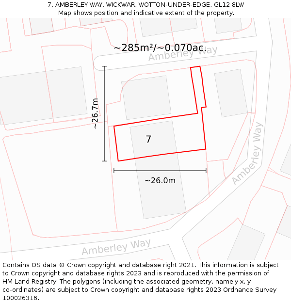 7, AMBERLEY WAY, WICKWAR, WOTTON-UNDER-EDGE, GL12 8LW: Plot and title map