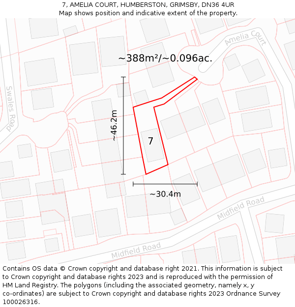 7, AMELIA COURT, HUMBERSTON, GRIMSBY, DN36 4UR: Plot and title map