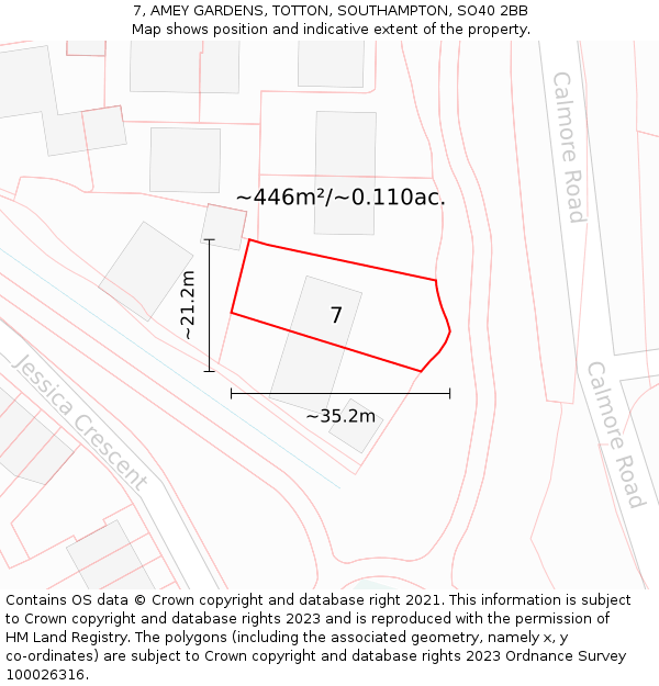 7, AMEY GARDENS, TOTTON, SOUTHAMPTON, SO40 2BB: Plot and title map