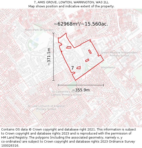 7, AMIS GROVE, LOWTON, WARRINGTON, WA3 2LL: Plot and title map