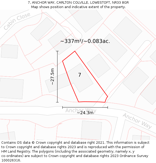 7, ANCHOR WAY, CARLTON COLVILLE, LOWESTOFT, NR33 8GR: Plot and title map