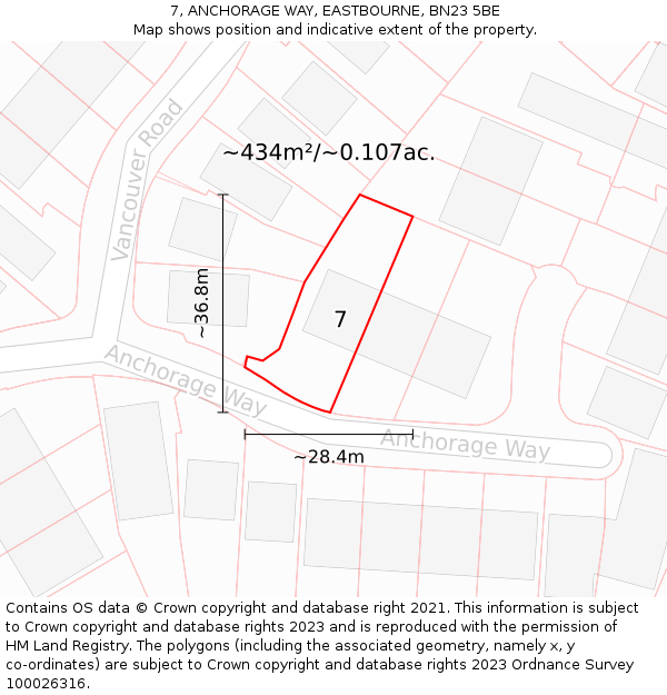 7, ANCHORAGE WAY, EASTBOURNE, BN23 5BE: Plot and title map