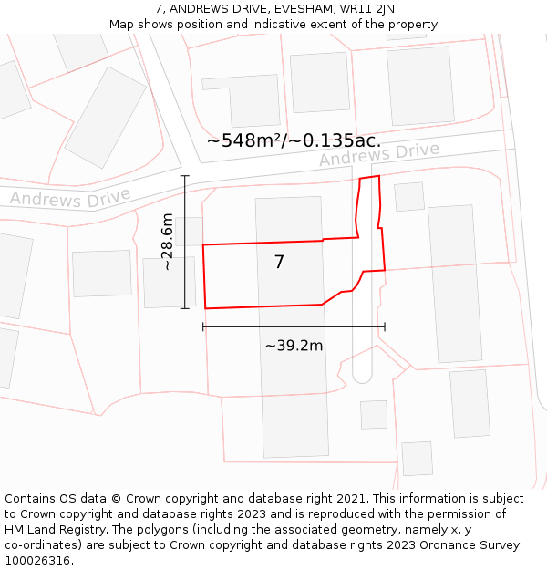 7, ANDREWS DRIVE, EVESHAM, WR11 2JN: Plot and title map