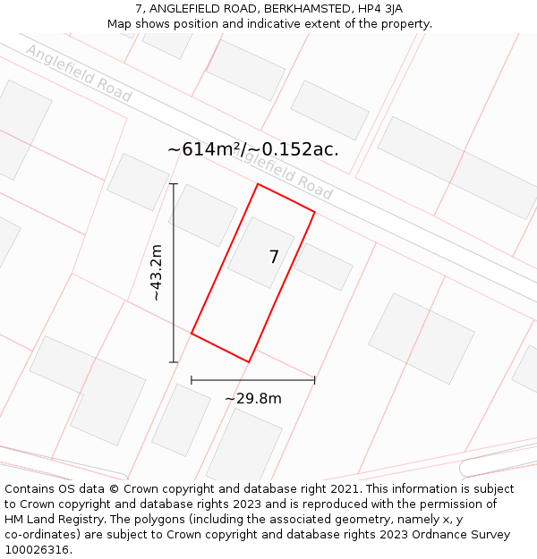 7, ANGLEFIELD ROAD, BERKHAMSTED, HP4 3JA: Plot and title map
