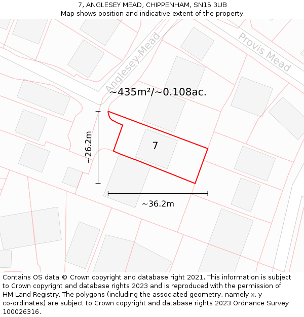 7, ANGLESEY MEAD, CHIPPENHAM, SN15 3UB: Plot and title map