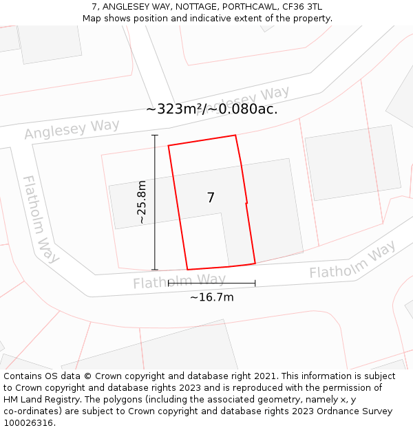 7, ANGLESEY WAY, NOTTAGE, PORTHCAWL, CF36 3TL: Plot and title map