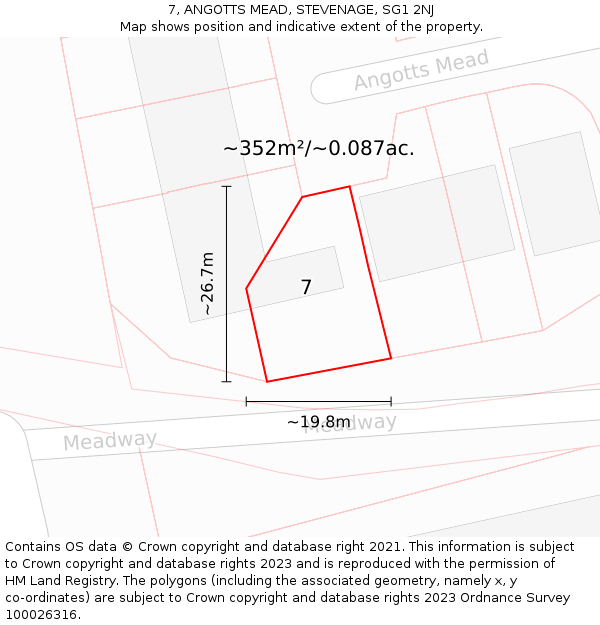 7, ANGOTTS MEAD, STEVENAGE, SG1 2NJ: Plot and title map