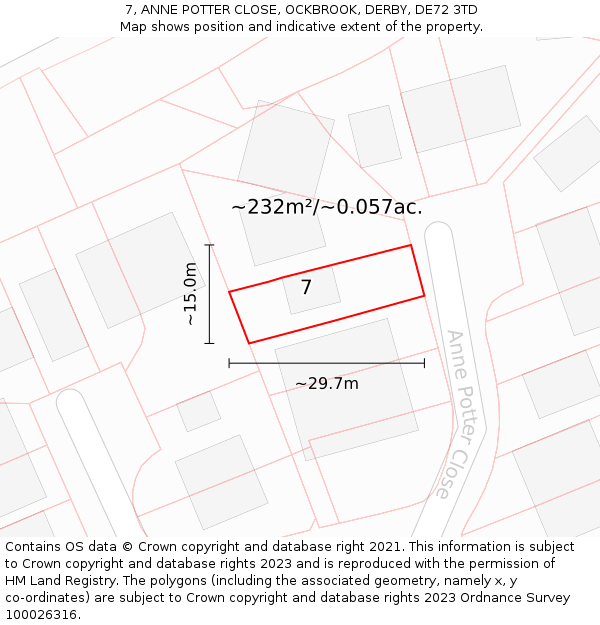 7, ANNE POTTER CLOSE, OCKBROOK, DERBY, DE72 3TD: Plot and title map