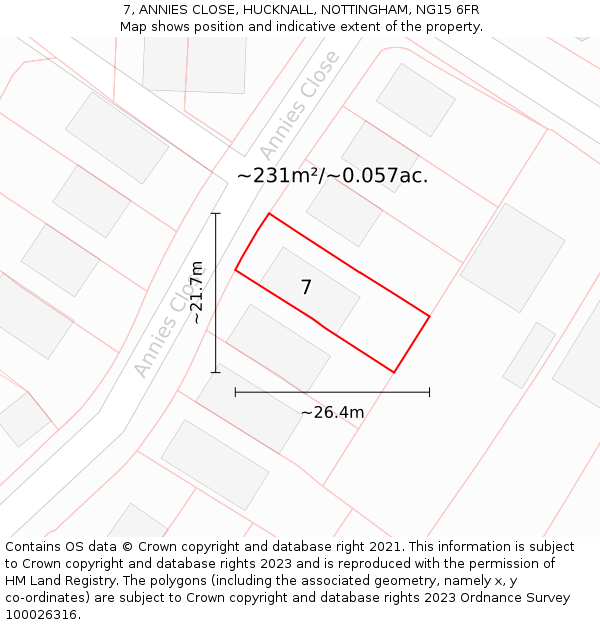 7, ANNIES CLOSE, HUCKNALL, NOTTINGHAM, NG15 6FR: Plot and title map