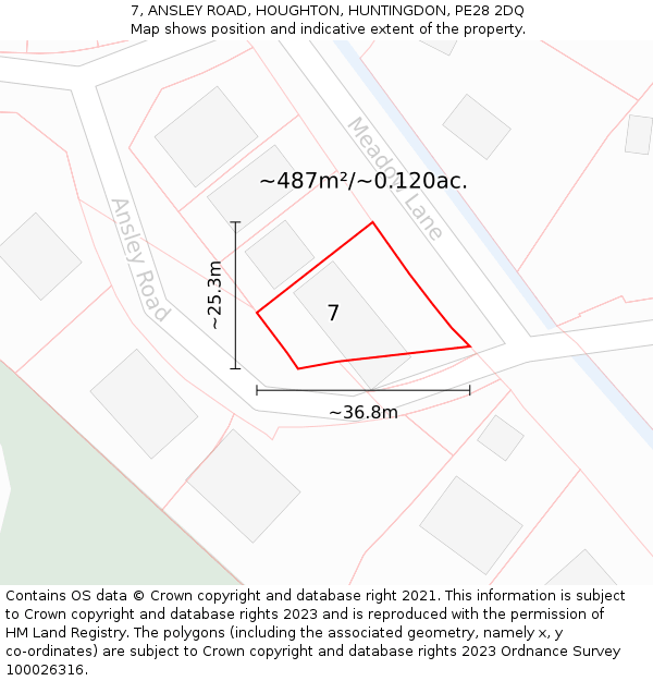 7, ANSLEY ROAD, HOUGHTON, HUNTINGDON, PE28 2DQ: Plot and title map