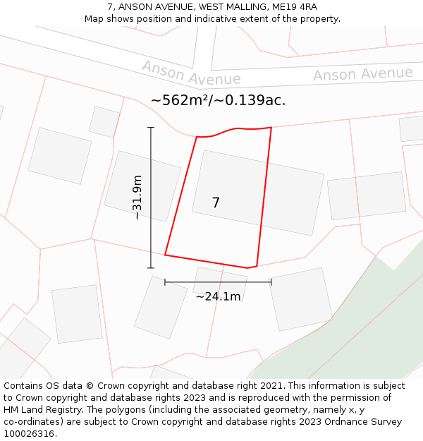 7, ANSON AVENUE, WEST MALLING, ME19 4RA: Plot and title map