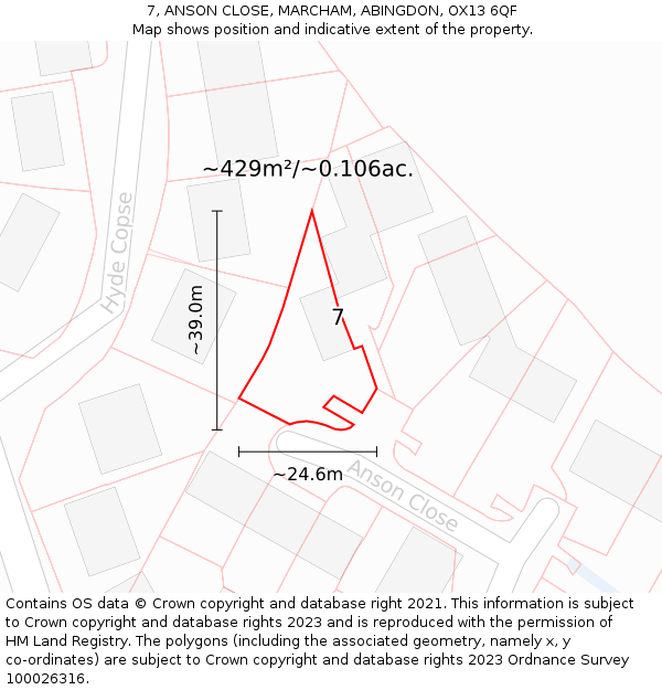 7, ANSON CLOSE, MARCHAM, ABINGDON, OX13 6QF: Plot and title map