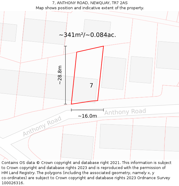 7, ANTHONY ROAD, NEWQUAY, TR7 2AS: Plot and title map
