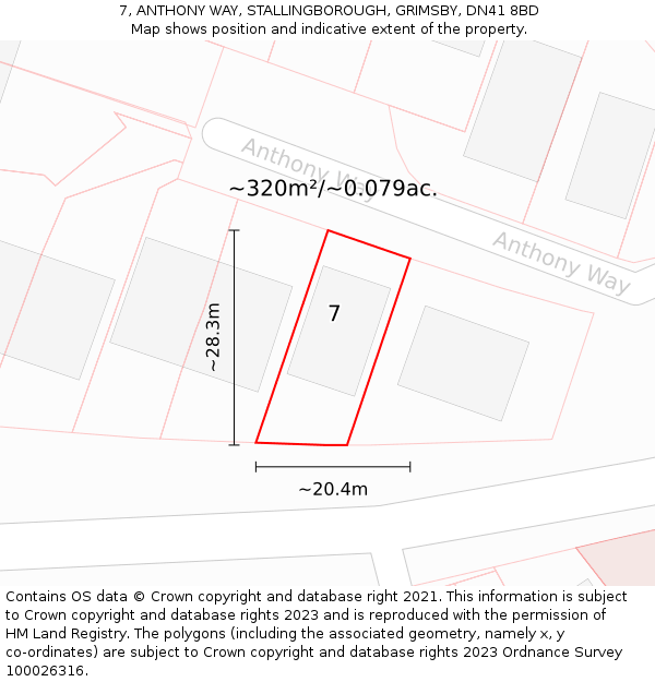 7, ANTHONY WAY, STALLINGBOROUGH, GRIMSBY, DN41 8BD: Plot and title map