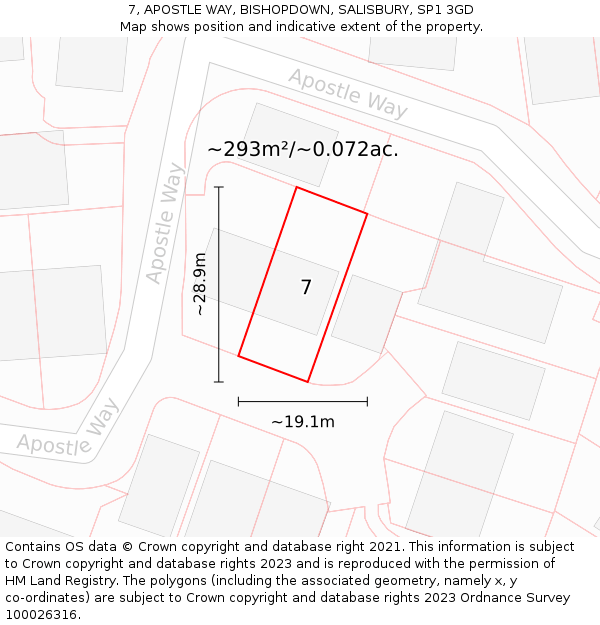 7, APOSTLE WAY, BISHOPDOWN, SALISBURY, SP1 3GD: Plot and title map