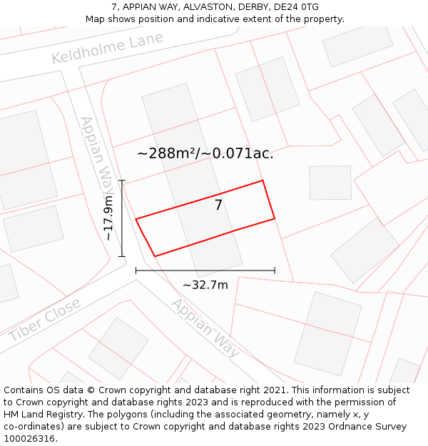 7, APPIAN WAY, ALVASTON, DERBY, DE24 0TG: Plot and title map