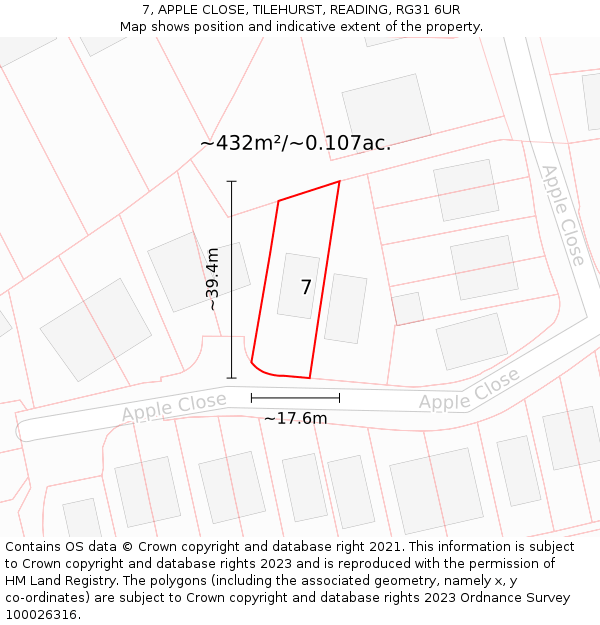 7, APPLE CLOSE, TILEHURST, READING, RG31 6UR: Plot and title map
