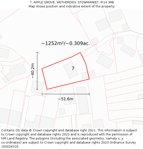7, APPLE GROVE, WETHERDEN, STOWMARKET, IP14 3RB: Plot and title map