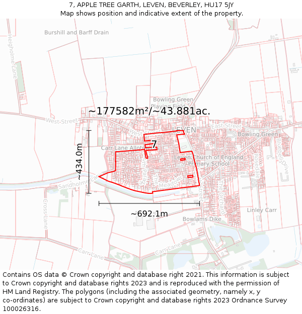 7, APPLE TREE GARTH, LEVEN, BEVERLEY, HU17 5JY: Plot and title map