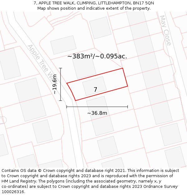 7, APPLE TREE WALK, CLIMPING, LITTLEHAMPTON, BN17 5QN: Plot and title map