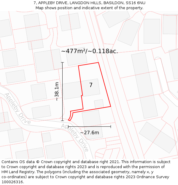 7, APPLEBY DRIVE, LANGDON HILLS, BASILDON, SS16 6NU: Plot and title map