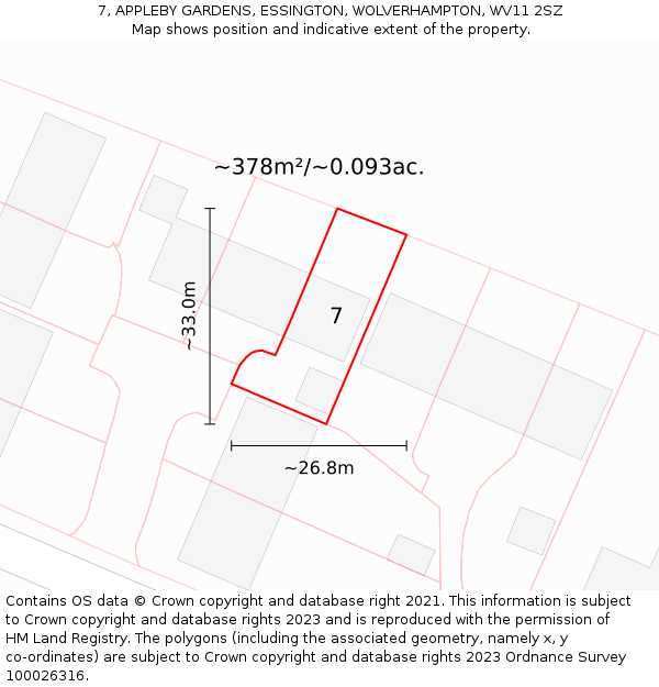 7, APPLEBY GARDENS, ESSINGTON, WOLVERHAMPTON, WV11 2SZ: Plot and title map