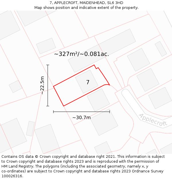 7, APPLECROFT, MAIDENHEAD, SL6 3HD: Plot and title map