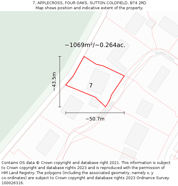 7, APPLECROSS, FOUR OAKS, SUTTON COLDFIELD, B74 2RD: Plot and title map