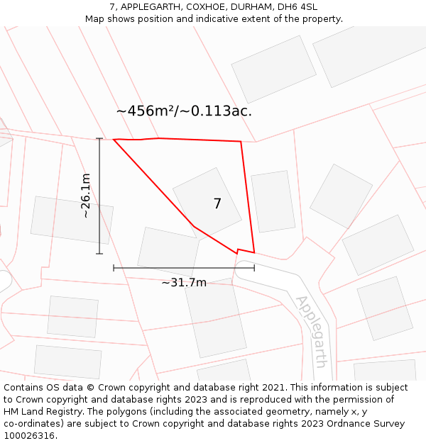 7, APPLEGARTH, COXHOE, DURHAM, DH6 4SL: Plot and title map