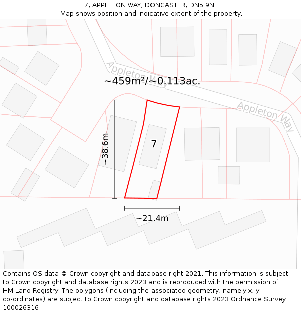 7, APPLETON WAY, DONCASTER, DN5 9NE: Plot and title map