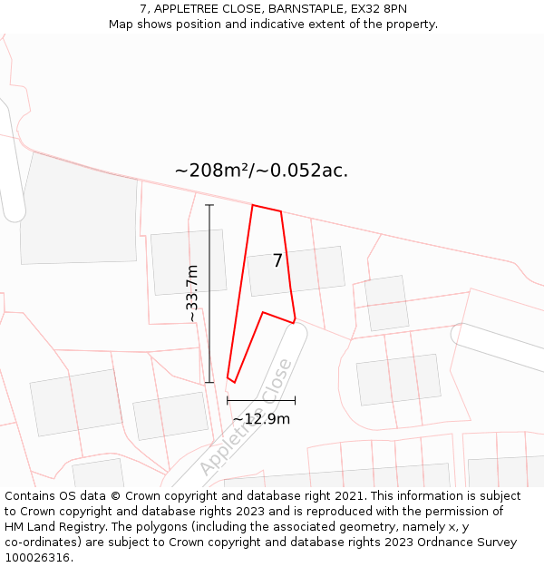 7, APPLETREE CLOSE, BARNSTAPLE, EX32 8PN: Plot and title map