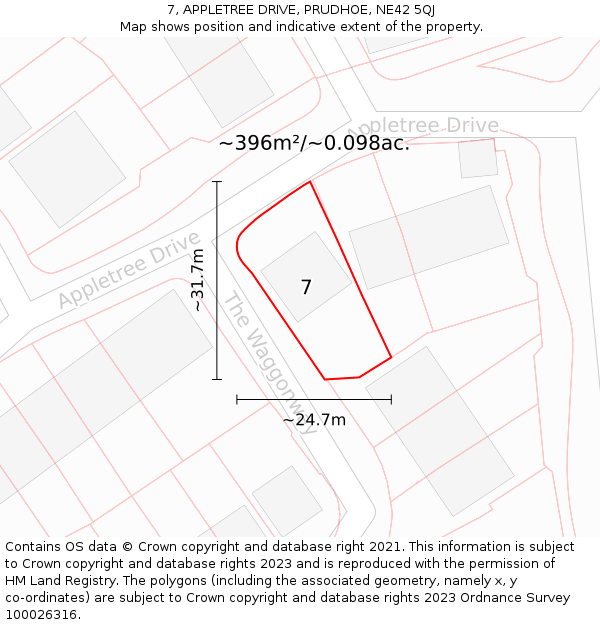 7, APPLETREE DRIVE, PRUDHOE, NE42 5QJ: Plot and title map