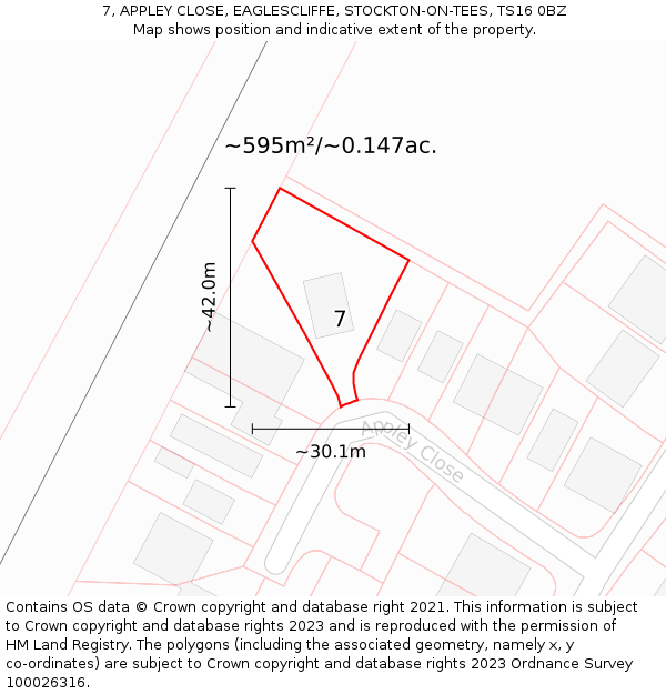 7, APPLEY CLOSE, EAGLESCLIFFE, STOCKTON-ON-TEES, TS16 0BZ: Plot and title map