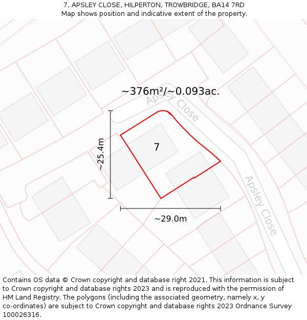 7, APSLEY CLOSE, HILPERTON, TROWBRIDGE, BA14 7RD: Plot and title map