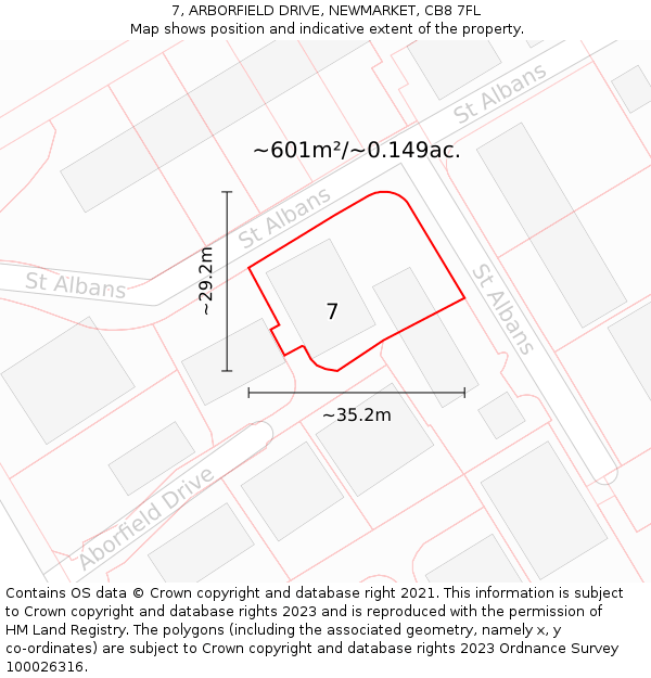 7, ARBORFIELD DRIVE, NEWMARKET, CB8 7FL: Plot and title map