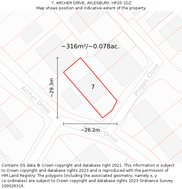 7, ARCHER DRIVE, AYLESBURY, HP20 1DZ: Plot and title map