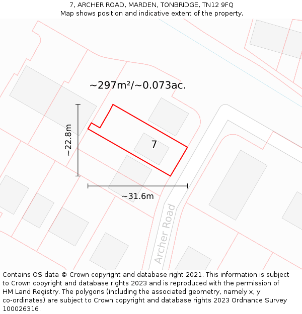 7, ARCHER ROAD, MARDEN, TONBRIDGE, TN12 9FQ: Plot and title map