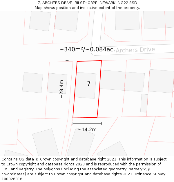 7, ARCHERS DRIVE, BILSTHORPE, NEWARK, NG22 8SD: Plot and title map