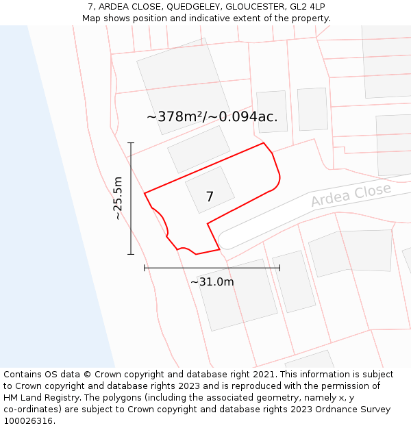 7, ARDEA CLOSE, QUEDGELEY, GLOUCESTER, GL2 4LP: Plot and title map