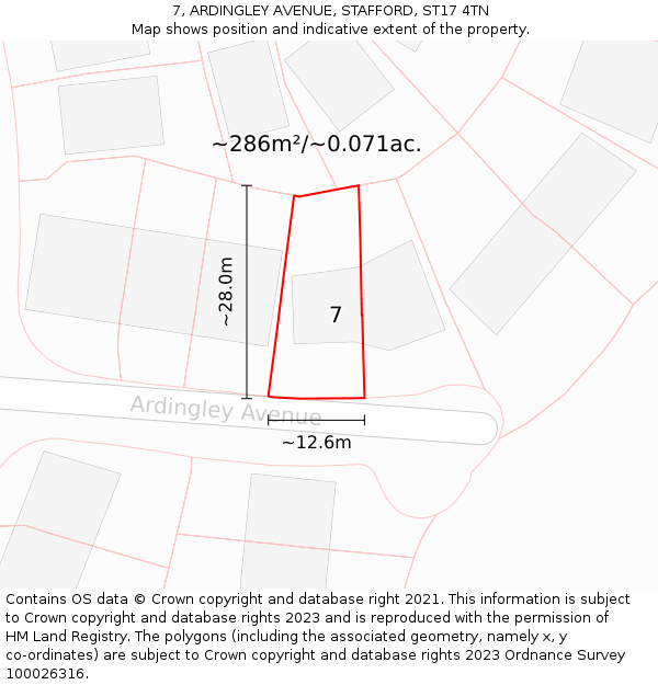 7, ARDINGLEY AVENUE, STAFFORD, ST17 4TN: Plot and title map