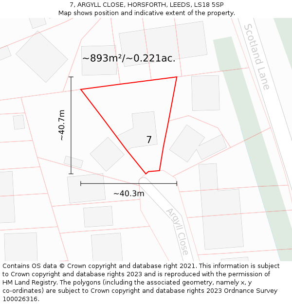7, ARGYLL CLOSE, HORSFORTH, LEEDS, LS18 5SP: Plot and title map