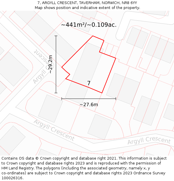 7, ARGYLL CRESCENT, TAVERHAM, NORWICH, NR8 6YY: Plot and title map