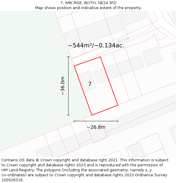 7, ARK RISE, BLYTH, NE24 3FD: Plot and title map