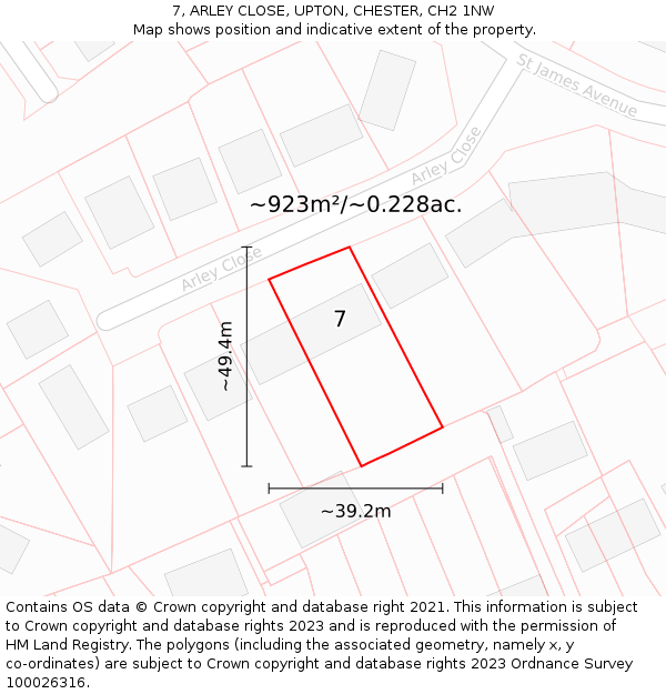 7, ARLEY CLOSE, UPTON, CHESTER, CH2 1NW: Plot and title map